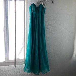 New chiffon Green teal strapless flower gown